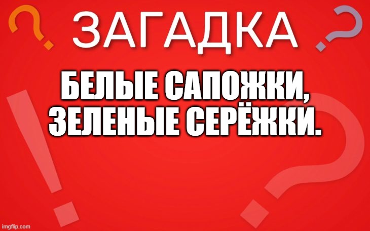 Белые сапожки, зеленые серёжки — загадка
