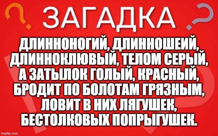 Длинноногий, длинношеий, длинноклювый, телом серый — загадка