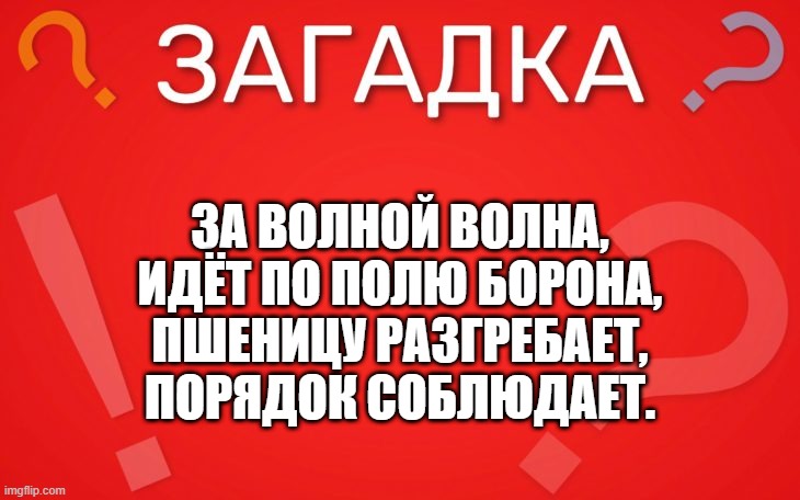 За волной волна, идёт по полю борона — загадка