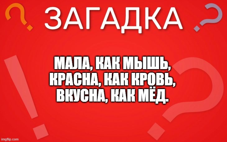Мала как мышь, красна как кровь, вкусна как мёд — загадка