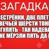Две сестрёнки, Две плетёнки Из овечьей шерсти тонкой. Как гулять - Так надевать, Чтоб не мёрзли пять да пять.