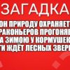 Он природу охраняет, Браконьеров прогоняет, А зимою у кормушек В гости ждёт лесных зверюшек.